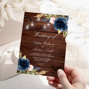 Rose bleu marine Faire-part de mariage en bois rus