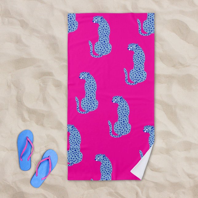 Rose & Bleu Moderne Jungle Cheetah Beach Serviette (Pink & Blue Modern Jungle Cheetah Beach Towel)