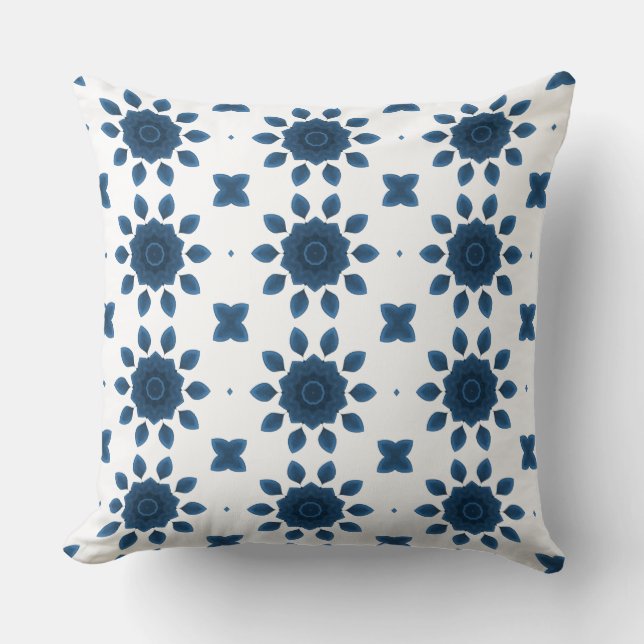 Rose bleu Motif Kaleidoscope sur Coussins blancs (Recto)