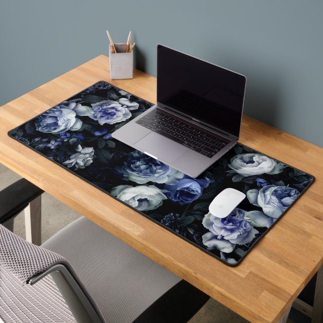 Rose Bleu Poussiéreuse Romantique Foncé Floral  (Bureau 2)