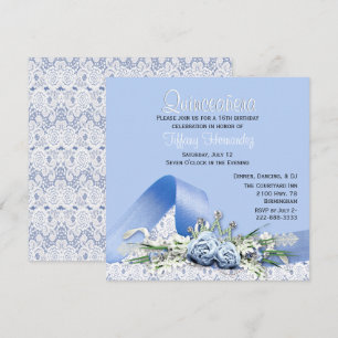Rose bleu Quinceañera Invitation d'anniversaire