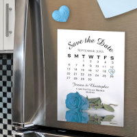 Rose bleu turquoise Enregistrer l'aimant Calendrie