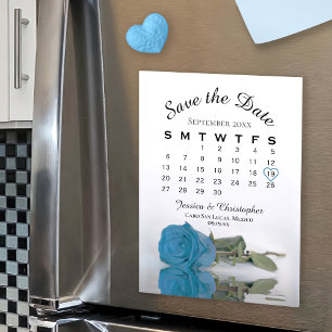 Rose bleu turquoise Enregistrer l'aimant Calendrie