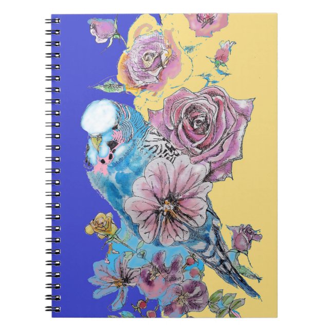 Rose Blue Budgie Aquarelle marine Carnet d'oiseaux (Devant)
