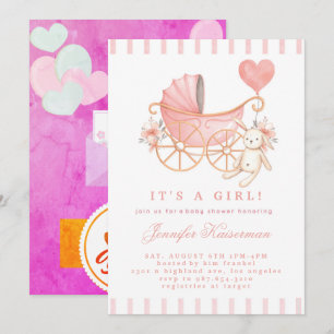 Rose Blush Floral Baby shower Invitation fille