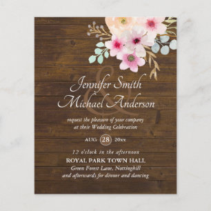 Rose Blush Floral Greenery Mariage Invite BUDGET