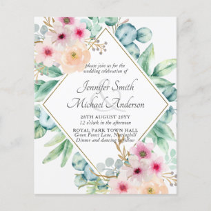Rose Blush Floral Greenery Mariage Invite BUDGET