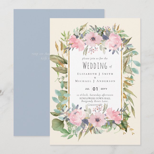 Rose Blush Floral Sage Mariage (Devant / Derrière)