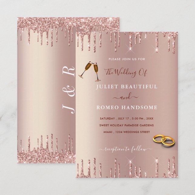 Rose Blush Gold Drives Faire-part de mariage de lu (Devant / Derrière)