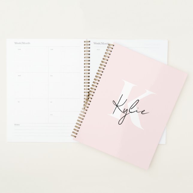 Rose Blush moderne Nom du monogramme personnalisé  (Devant avec enveloppe)
