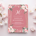 Rose | Blush Pink Floral 90th Birthday Invitation<br><div class="desc">Vous cherchez une belle et élégante invitation d'anniversaire? Découvrez notre invitation à la floraison rose et rose vif avec un cadre géométrique doré époustouflant ! Cette invitation personnalisable est parfaite pour toute célébration d'anniversaire, qu'il s'agisse d'une douce 16, 30ème ou 60ème. Les délicates fleurs roses apportent une touche de féminité,...</div>