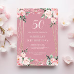 Rose | Blush Pink Floral Invitation 50e anniversai<br><div class="desc">Vous cherchez une belle et élégante invitation d'anniversaire? Découvrez notre invitation à la floraison rose et rose vif avec un cadre géométrique doré époustouflant ! Cette invitation personnalisable est parfaite pour toute célébration d'anniversaire, qu'il s'agisse d'une douce 16, 30ème ou 60ème. Les délicates fleurs roses apportent une touche de féminité,...</div>