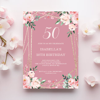 Rose | Blush Pink Floral Invitation 50e anniversai