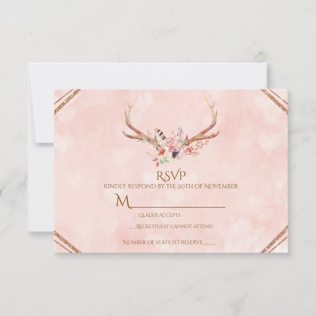 Rose Blush rose Floral Cerf Antlers Boho RSVP (Devant)