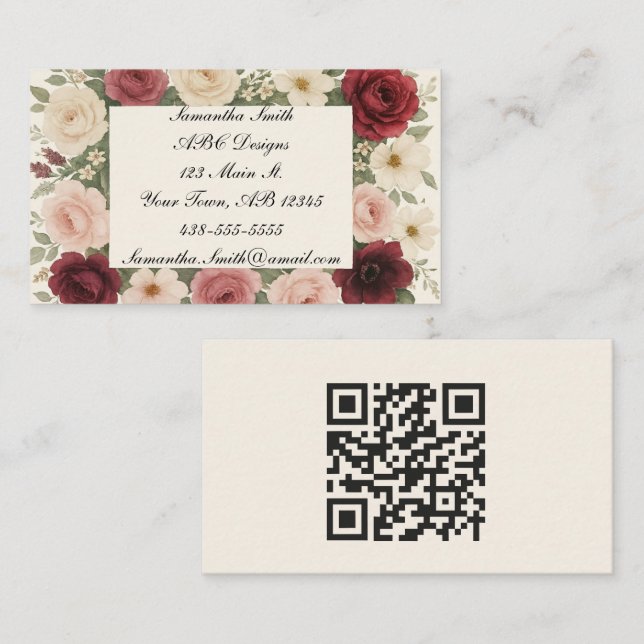 Rose Boquet QR Code Cartes de visite (Devant / Derrière)