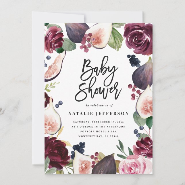 Rose, bordeaux + fig aquarelle floral et script (Devant)