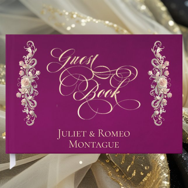 Rose Border & Heart Monogram - Livre d'or prune (Créateur téléchargé)