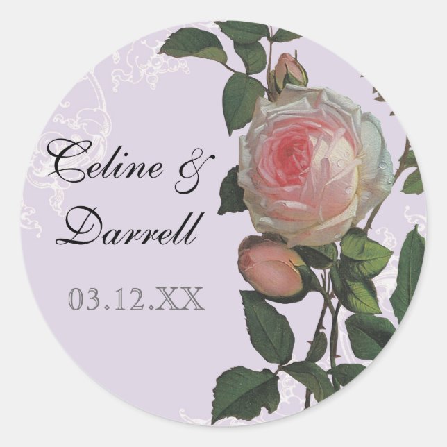 Rose botanique, Sticker Mariage Lilac ou Sceau (Devant)