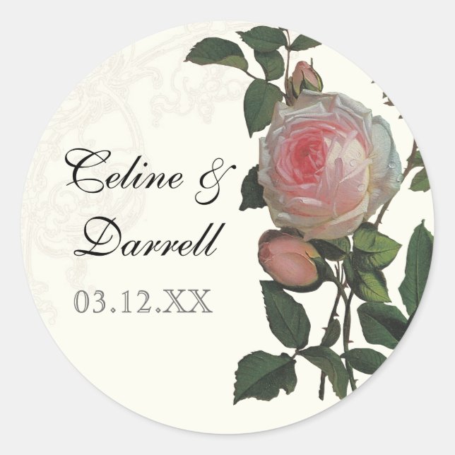 Rose botanique, Sticker Mariage noir ou Sceau (Devant)