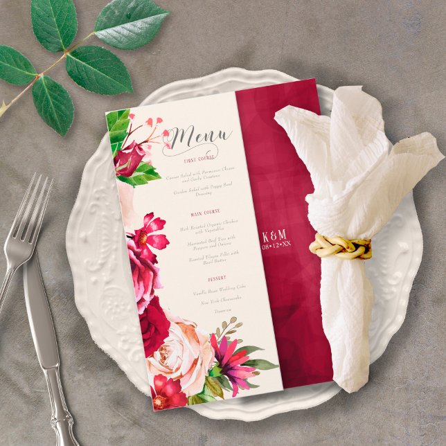 Rose Bourgogne/Crème Mariage Menu ID584 (Créateur téléchargé)