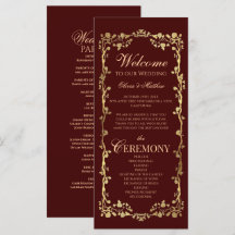 Rose Bourgogne Orné Élégant Programmes Mariage