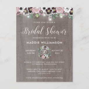 Rose Bourgogne Rustique Boho nuptiale Invitation