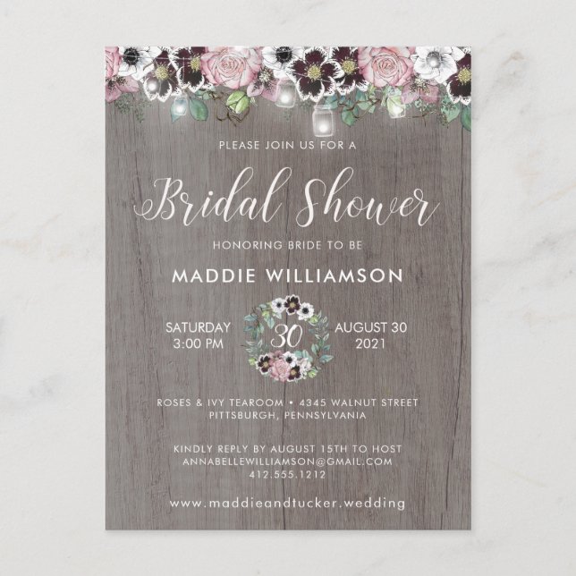 Rose Bourgogne Rustique Boho nuptiale Invitation (Devant)