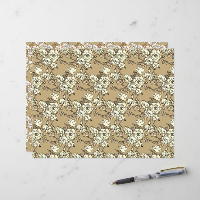 Rose Branche Gold foncé papier (Devant/Arrière en situation)