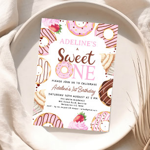 Rose Brown sucré Un Donut Invitation Anniversaire