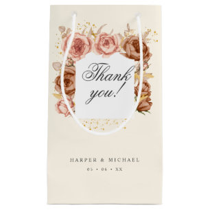 rose brun mariage merci petit sac cadeau