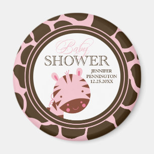 Rose + brun zèbre filles baby shower aimant