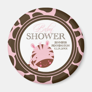 Rose + brun zèbre filles baby shower aimant