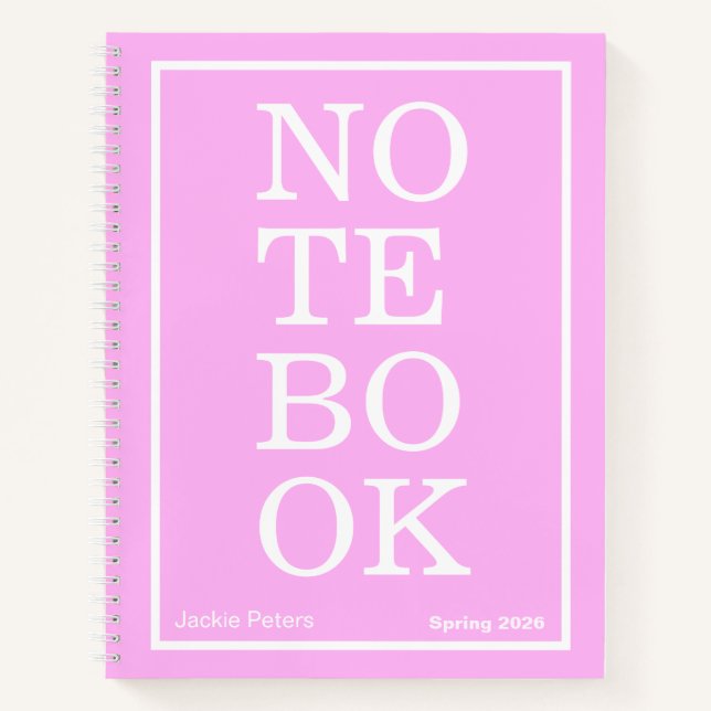 Rose Bubble Gum Moderne Gros "NOTEBOOK" Cahier (Devant)