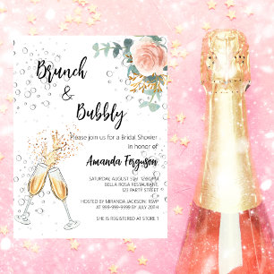 Rose Budget Brunch Bubbly Bridal Douche invitation