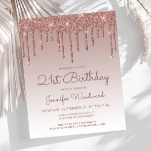 Rose Budget Gold 21e Anniversaire Fête Invitation