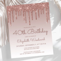 Rose Budget Gold 40e anniversaire Invitation de fê