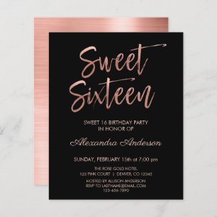 Rose Budget Gold Black Sweet sixteen Anniversaire