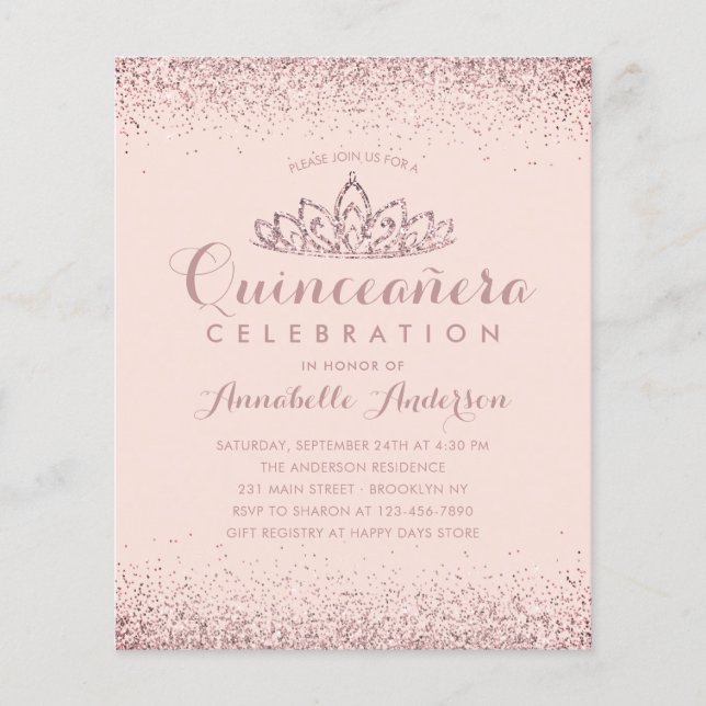 Rose Budget Gold Blush Quinceañera Tiara Invitatio (Devant)