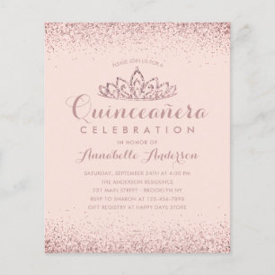 Rose Budget Gold Blush Quinceañera Tiara Invitatio