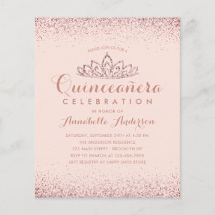 Rose Budget Gold Blush Quinceañera Tiara Invitatio