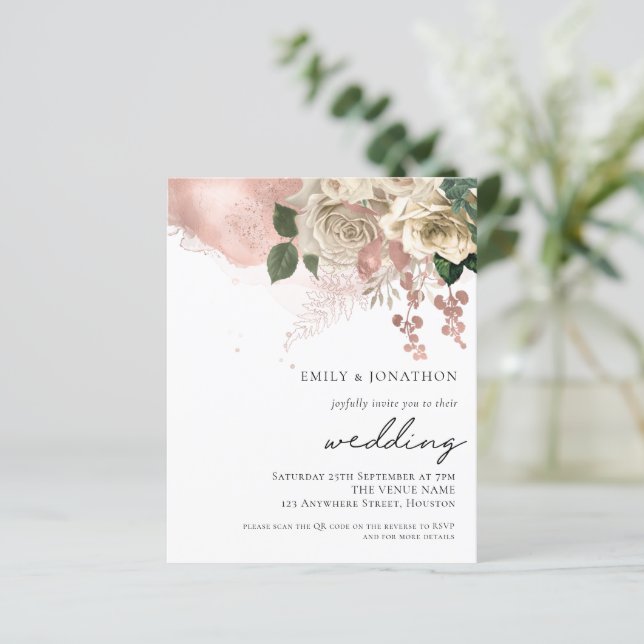 Rose Budget Gold Champagne Florals Invitation de m (Debout devant)