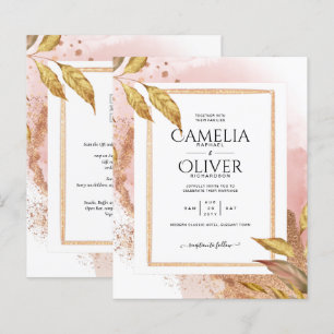 ROSE BUDGET Gold Feuilles de mariage Inviter QR Co