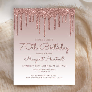 Rose Budget Gold Glam 70e anniversaire Invitation