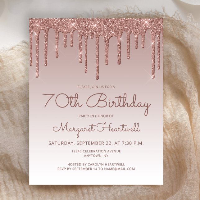 Rose Budget Gold Glam 70e anniversaire Invitation  (Créateur téléchargé)