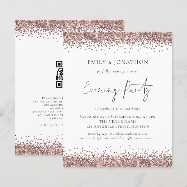 ROSE BUDGET Parties scintillant d'or Code QR Soiré (Devant / Derrière)
