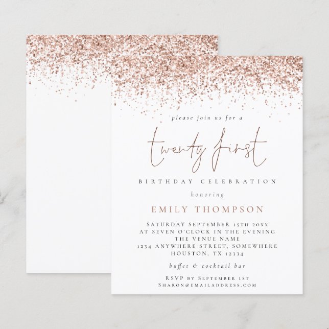 Rose Budget Parties scintillant Girly Vingt-et-uni (Devant / Derrière)