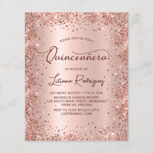 Rose Budget Parties scintillant or Quinceanera Inv