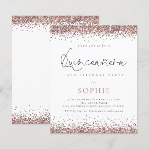 Rose Budget Parties scintillant or Quinceanera Inv