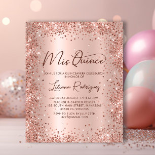 Rose Budget Parties scintillant or Quinceanera Inv