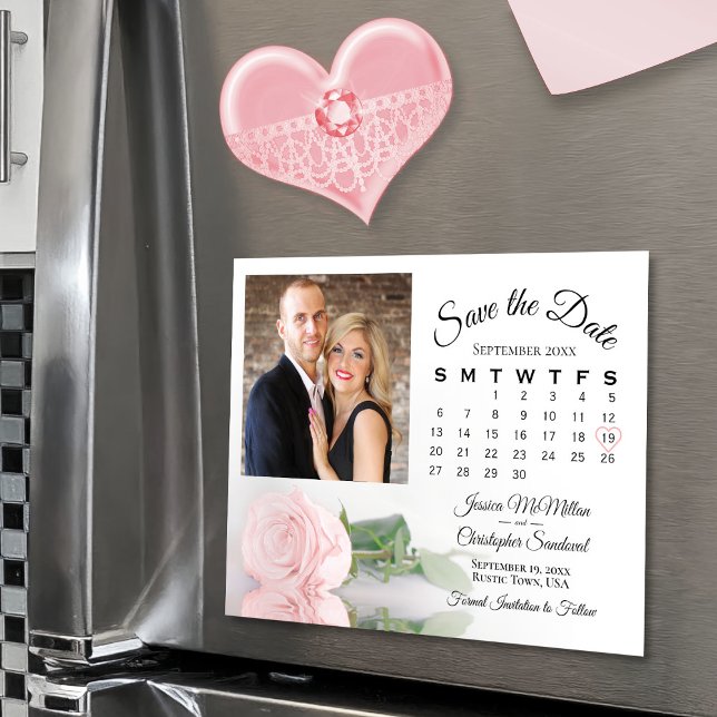Rose Calendrier & Photo Enregistrer la date Magnet (Convenient magnetic back)
